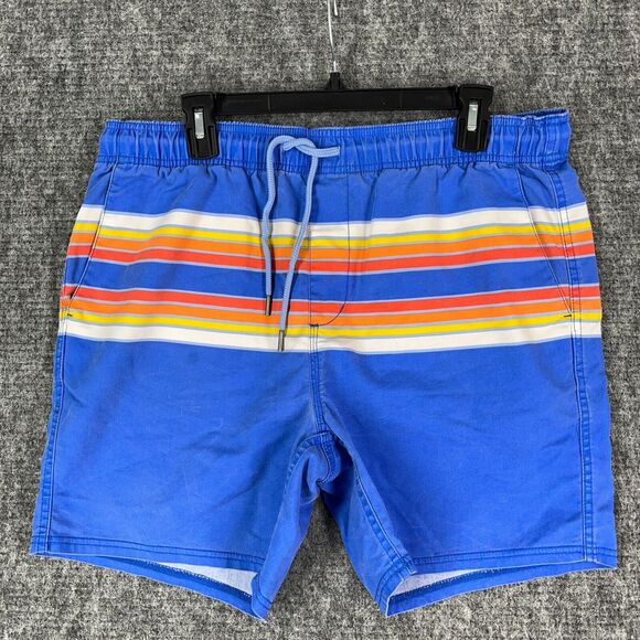 Rowdy‎ Gentlemen Shorts Mens Large Chino Elastic-Waist Striped Drawstring Blue - Picture 1 of 9